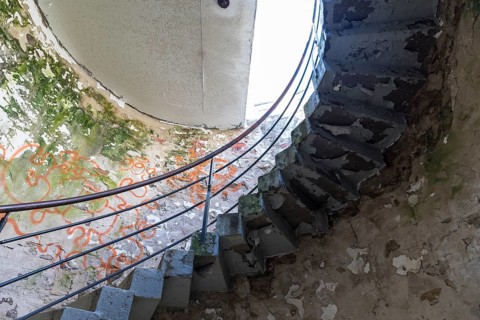 Spiral staircase inside the observation tower Juttaturm or Bismarck Tower, Jutta-Park Grimma,