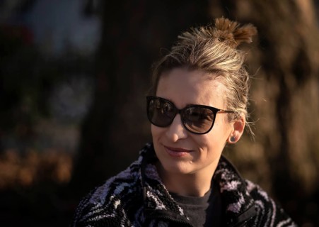 Young woman, portrait, blonde wearing sunglasses, enjoying sun, Stuttgart, Baden-Württemberg,