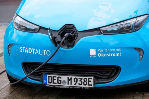 Electric filling station, charging station for electric cars, city car sharing in Monheim, Germany