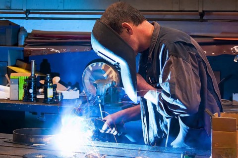 A welder working in his company's workshop, man, 35, 40, profession, professions, welder, Vienna,