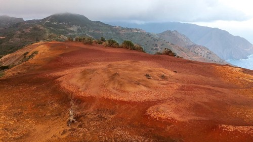Various colourful rock layers in the rock, La Gomera, Canary Islands, Spain