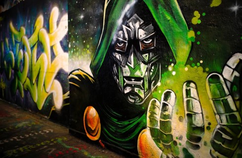 The Witcher, legal, temporary graffiti in the graffiti tunnel, Leake Street Arches, London,