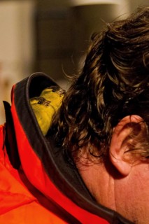 Eurasian Siskin (Spinus spinus) two exhausted males seek shelter and warmth in the hood of a crew