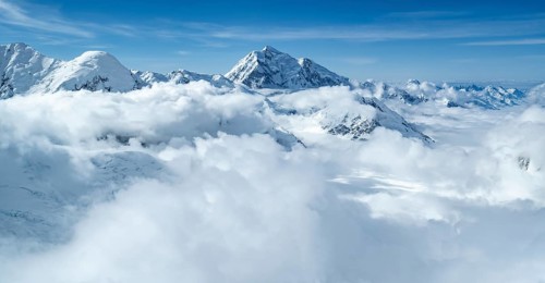Mt Denali or Mount McKinley with glacier, aerial view, Alaska Range, Denali National Park, Alaska,