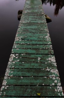 Weathered footbridge at a fish pond, Gmünd, Waldviertel, Lower Austria, Austria
