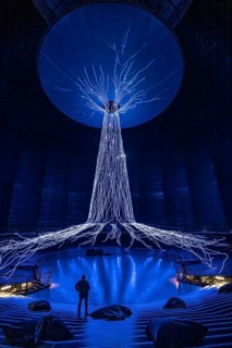 New exhibition at Gasometer Oberhausen, art sculpture The Tree, 40 meter high light installation,