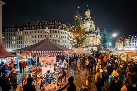 32nd Christmas Vespers and historic Christmas market on Neumarkt square in front of the