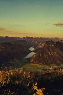 Thaneller summit at sunset in the Lechtal valley in Tyrol with a wonderful view of the surrounding