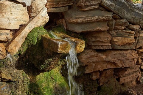 Rest area, Agios Nikolaos, spring, running water, moss, Samaria Gorge, Samaria, gorge, national