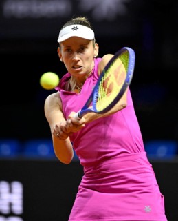 Action Elise Mertens (BEL) Women's Porsche Tennis Grand Prix Porsche Arena, Stuttgart,