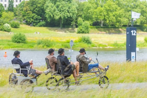 Ascension Day. Groups of men are out and about in Dresden, Dresden, Saxony, Germany, sometimes with