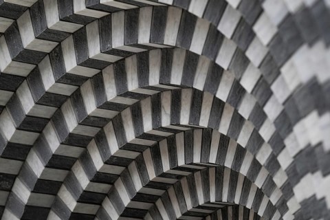 Marble and gneiss alternating in layers, round arch approach, interior, Roman Catholic church of