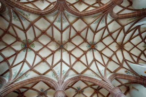 Interior photo, ceiling vault, ceiling, church ceiling, central nave, catholic parish church, St.