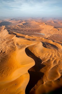 Aerial view, evening mood, red sand dunes of the Namib Desert, Namib Naukluft Park, Namibia