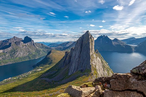 Spectacular view from Hesten of the distinctive Segla mountain in Senja, Norway