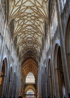 Medieval Gothic design high vaulted ceilings, interior of St Mary Redcliffe church, Bristol,