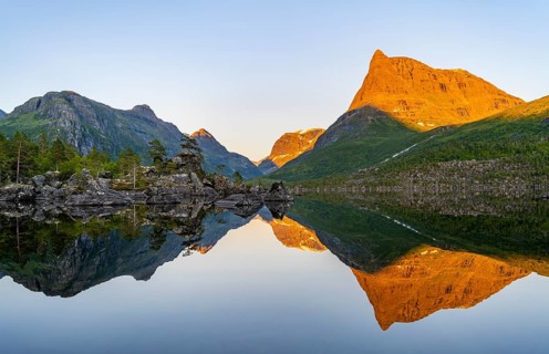 Picturesque mountain landscape in the Innerdalen high valley with Innerdalstårnet peak, mountain