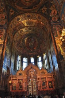 Church interior with decorative frescoes and high vaulted ceiling, Church of the Resurrection,