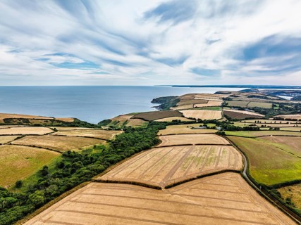 Cornwall Fields and Farms from a drone, Polruan, Cornwall, England, United Kingdom