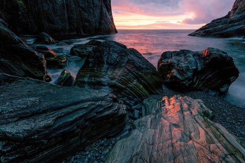 Evening in a rocky bay, Söröya, Norwegian European Sea, Finnmark, Norway, September 2018