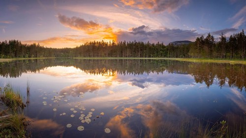 View of Lake Ongeltjørn at sunset, Telemark, Norway