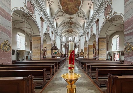 Catholic parish church of St. Blasius, interior view, central nave, baroque style, baroque quarter,