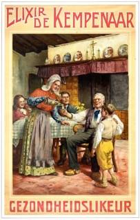 Advertising poster, beverage advertisement, poster promotes Elixir de Kempenaar, a historic Belgian