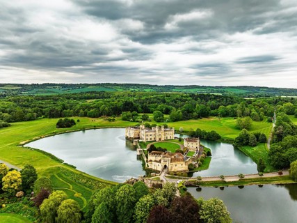 Leeds Castle from a drone, River Len, Kent, EnglandDefault