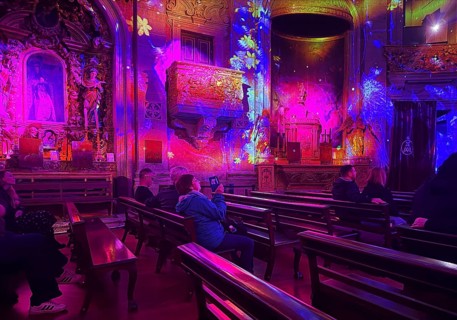 Light show in a church, Porto, Portugal