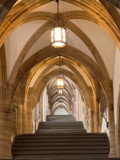 Stairway with vaulted ceiling, City Hall, Munich Upper Bavaria, Bavaria, Germany