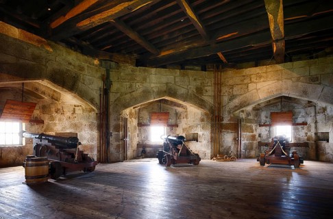 Interior view, cannons in Tudor Gun Tower, Donjon, residential defence tower, defensive tower,