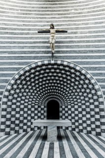 Interior view, modern chapel, San Giovanni Battista, architect Mario Botta, Mogno, Maggia Valley,