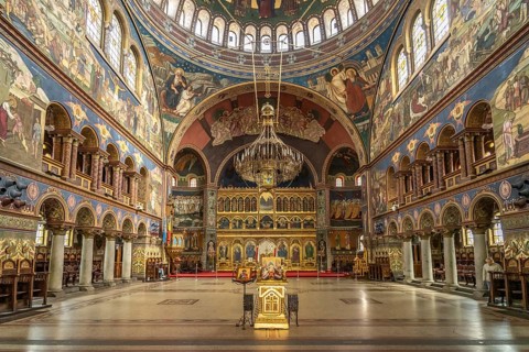 Interior of the Holy Trinity Orthodox Cathedral in Sibiu or Sibiu, Transylvania, Romania