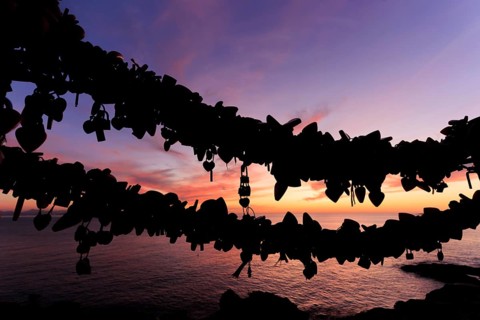Lanzarote, Canary Islands, Spain, Europe, Playa Blanca, Love Locks, Dark silhouettes of Love Locks