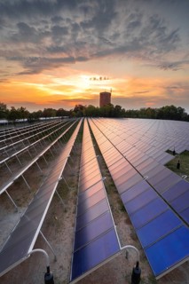 Aerial view, drone shot of a solar thermal power plant for district heating, Ludwigsburg,