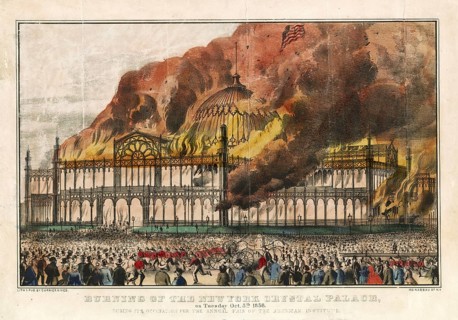 Fire at the New York Crystal Palace in present-day Bryant Park during the American Institute's