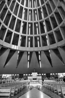 Santuario della Madonna delle Lacrime pilgrimage church, Christianity, b/w photo, black and white,