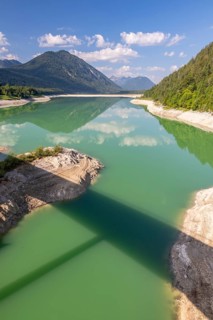 Lake, mountain lake, mountains, reflection, sunny, drought, low tide, drought, climate change,