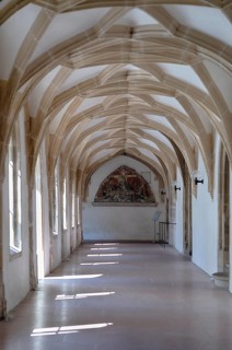 Interior view, cloister, Blaubeuren Abbey, Swabian Jura, Baden-Württemberg, Germany