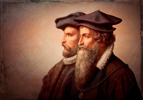 The cartographers Gerhard Mercator and Abraham Ortelius, digitally edited based on a historical