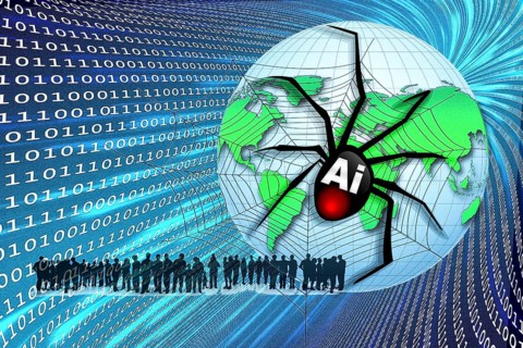 Icon photo, people in the spider web of AI, ChatGBT, OpenAI, chatbot, questionable and dangerous