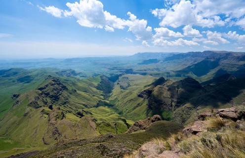 Mountain landscape of the Cathedral Range, view from Cathedral Peak or Cathedralpiek or Mponjwana,