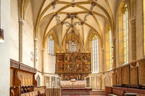 The late Gothic winged altar of St. Margaret's Church in Medias or Mediasch, Transylvania, Romania