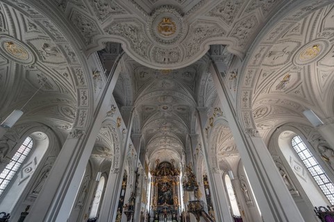 Interior with vault and chancel of the Court Church of Our Lady, a late Renaissance building built