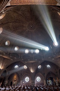 Rays of light illuminate the interior of St. Jacobuskerk, Enschede, the Netherlands