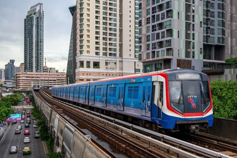 BTS Skytrain and road traffic, Bangkok, Thailand