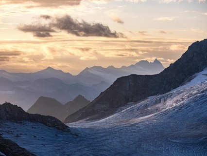 Glaciated mountains at sunrise, Grossglockner in the background, Venice Group, Hohe Tauern National