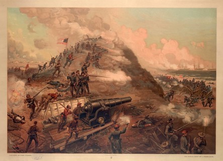The decisive storming of Confederate Fort Fisher by Union troops during the Second Battle of Fort