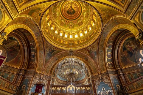 Dome in the interior of the Orthodox Cathedral in Medias or Medias, Transylvania, Romania