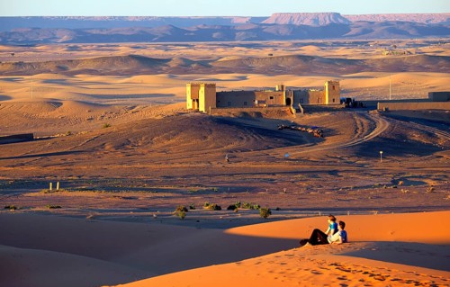 Desert landscape of the Sahara, near Erg Chebbi, Moroccan Sahara, evening mood, desert, sandy